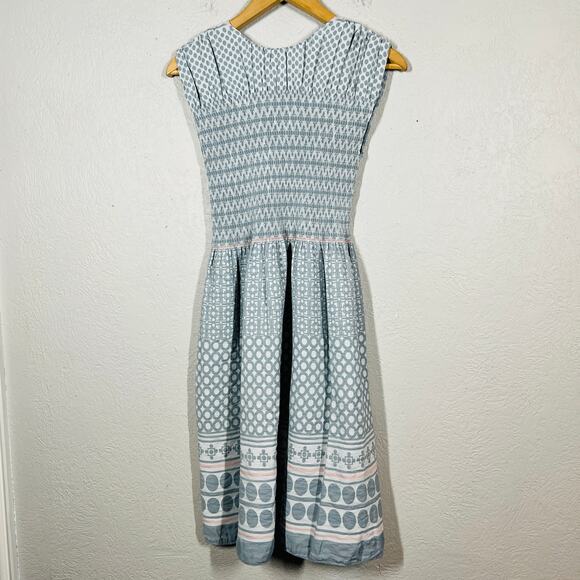 Max Studio Ruched Bust Y2K Flare Dress Sleeveless Mid Mod Print - M - Picture 3 of 4